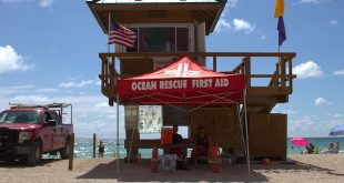 Ocean Rescue lifeguards set up on the beach for Water Safety Month