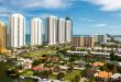 View of Sunny Isles Beach buildings and residential homes.