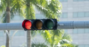 Red light on traffic intersection lights